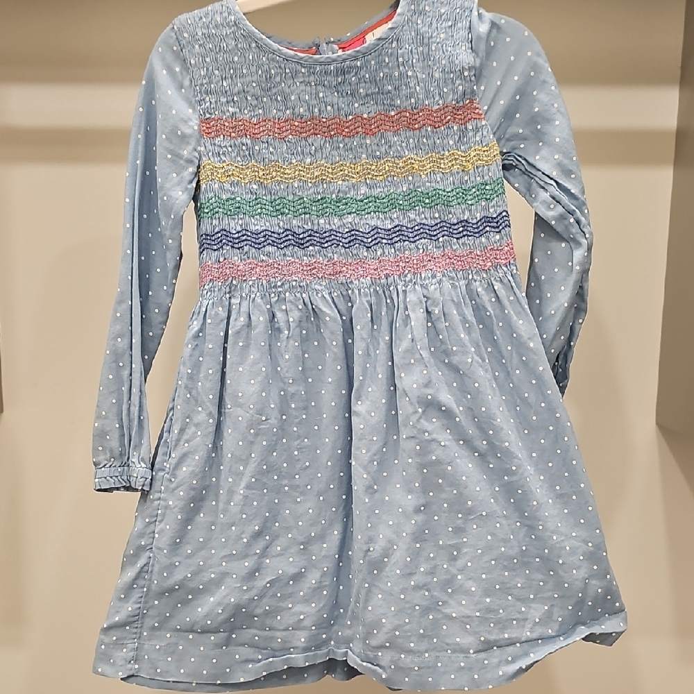 Mini Boden Blue Polka Dot Smocked Dress